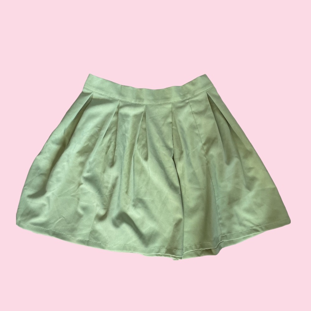 Pistachio Green Pleated Mini Skirt
